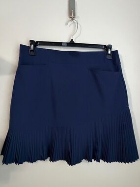 Chico's Dark Navy Pleated-Hem Mini Skirt